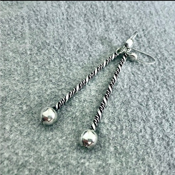 Sterling Silver Long Drop Dangle Bar Earrings Women Handcrafted Handmade Jewelry - Picture 6 of 7